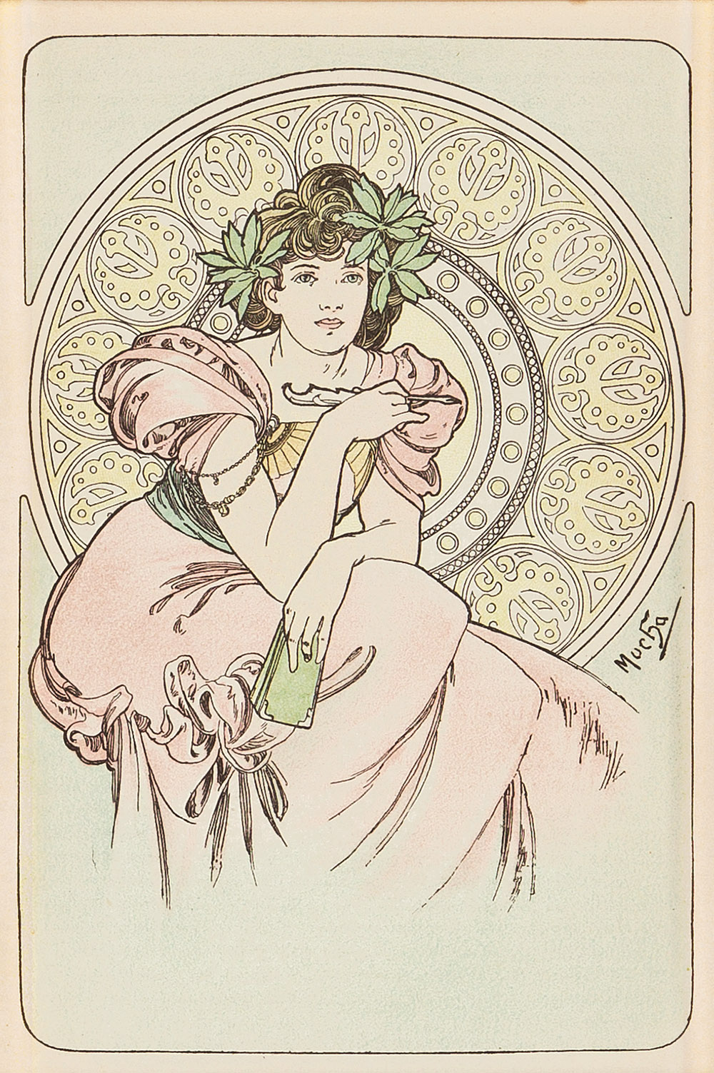 ALPHONSE MUCHA (1860-1939).  DICTIONNAIRE DES ARTS DÉCORATIFS. Two small plates. 1902. Sizes vary, each approximately 9x6 inches, 22¾x1